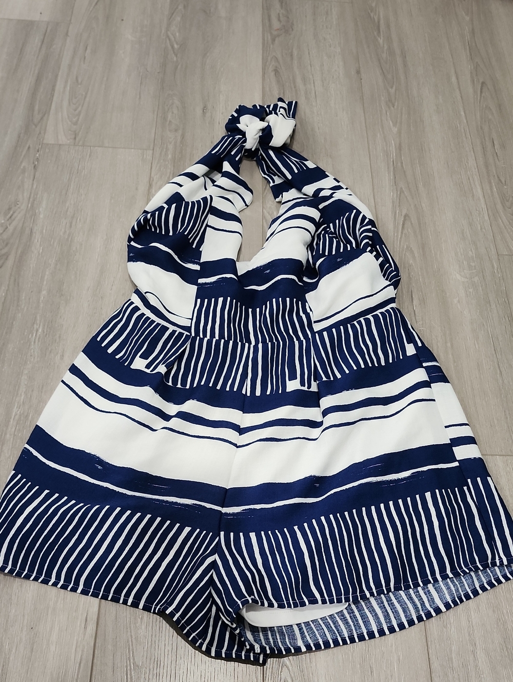 🩴Lulu's Navy and White Striped Halter Romper